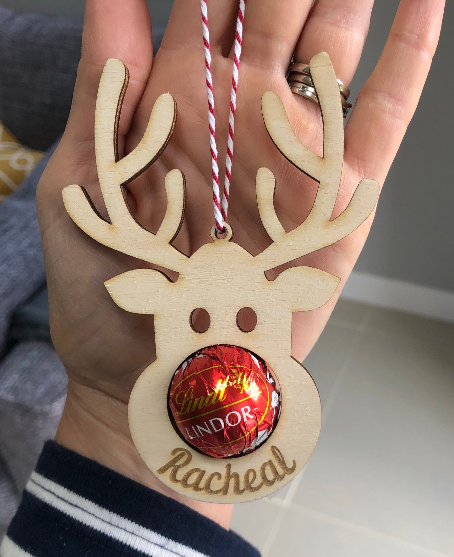 Personalised Reindeer Christmas Decoration for chocolate